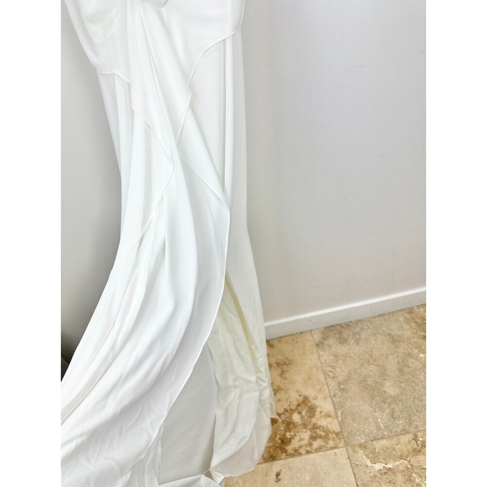 HALSTON HERITAGE Cape Effect Draped Crepe Gown Maxi Dress White US 4 NWT - Picture 11 of 15